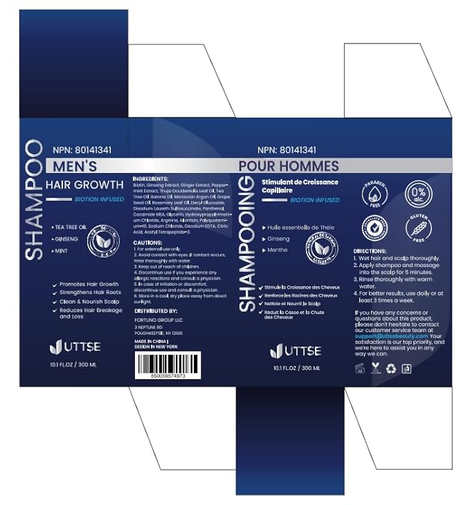 Uttse Biotin Hair Growth Shampoo for Men: Natural Thickening Shampoo with Tea Tree Oil Ginseng Mint for Hair Loss and Thinning Hair - 10.1 fl.oz, Dark Blue