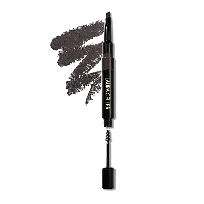 LAURA GELLER NEW YORK Sculpt-n-Stay 2-in-1 Waterproof Eyebrow Pencil & Brow Gel –Soft Black – Fills Sparse Brows, Defines & Sets – Smudge-Proof, Long-Lasting, Natural Finish