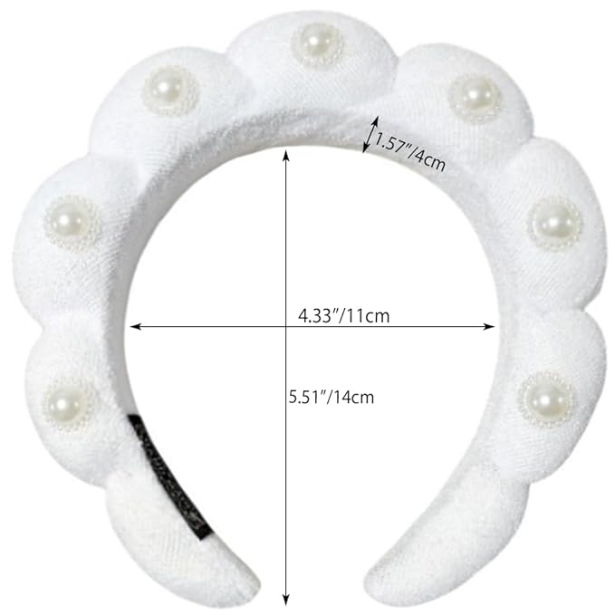Spa Headbands Puffy Makeup Skincare Headbands for Washing Face or Facial, Terry Cloth Fabric Hairbands for Makeup Removal Shower Skin Treatment(White, Pearl)