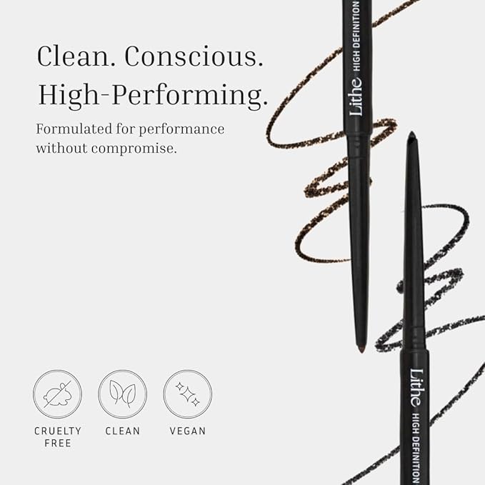 LITHE BEAUTY Smudge-Proof Gel Eyeliner Pencil – Long Wear Retractable Eyeliner with Ultra Thin Tip & Angled Brush, High Definition Vegan Makeup in Shade 100% Black