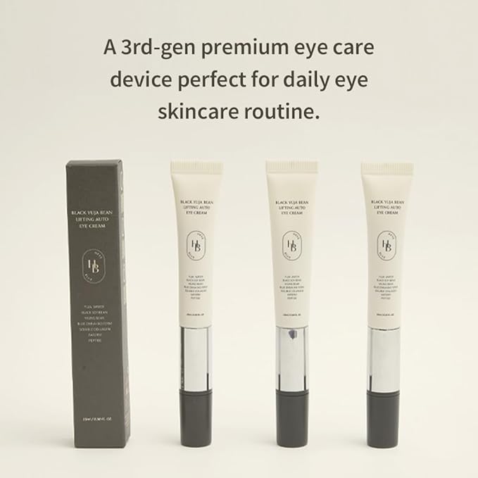 HEVEBLUE Black Yuja Bean Lifting Auto Eye Cream - Sensitive Skin, Vegan, Hypoallergenic, Korean Skincare, Wrinkle Care Device, Vibration Face Massage, Anti Aging, Collagen, Vibrating