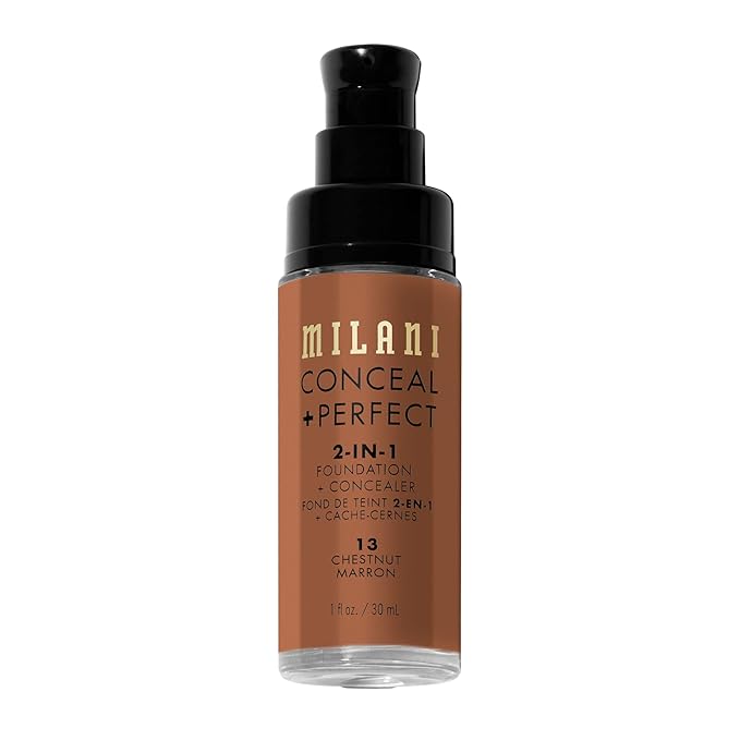 Milani Conceal + Perfect 2-in-1 Foundation + Concealer for a Flawless Complexion, Under Eye Corrector, Cover Redness and Imperfections, Waterproof and Sweatproof - 13-Chestnut