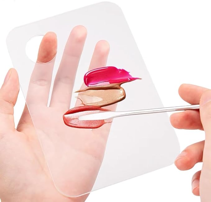 2pcs Acrylic Makeup Palette, Cosmetic Makeup Mixing Tray with 2pcs Spatula Tool, Foundation Makeup Palette for Nail Art Eye Shadow Pigment Blending (Rectangle)