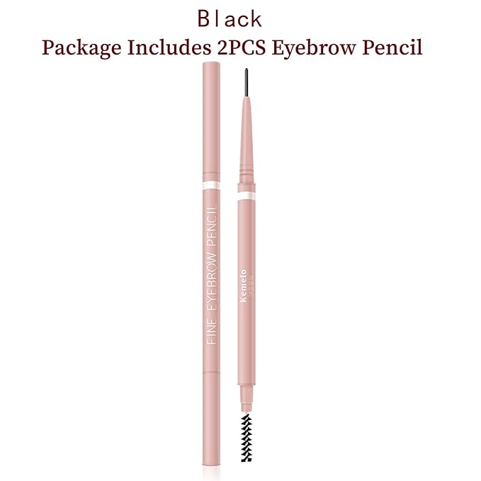 Eyebrow Pencil,2Pcs Professional Micro Brow Pencil with Spoolie Brush,Longwearing Waterproof Eyebrow Pencil,5 Colors to Choose. (#6 Black)