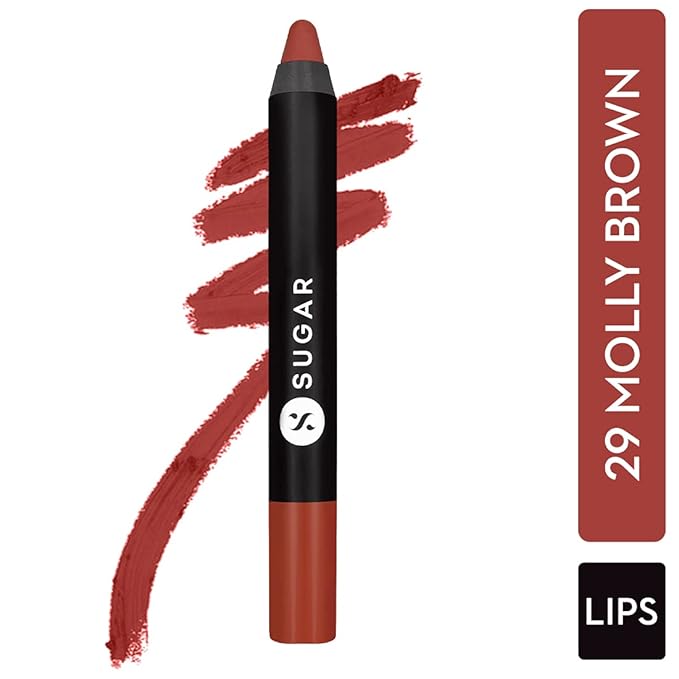 SUGAR Cosmetics Matte as Hell Crayon Lipsticks for Women Lasts Up To 8+ Hours Lip Crayon with Sharpener - 2.8 g (Pack of 1) 34 Cherry Ames