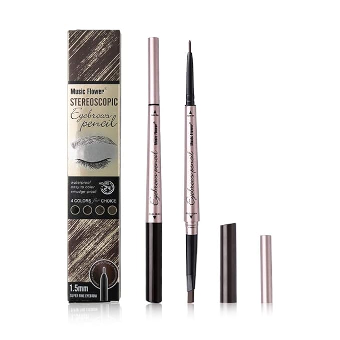 Vtrem Double-headed Eyebrow Pencil: Waterproof Smudge-Proof Long Lasting Eye Brow Pen Fine Carving Eyebrow Pencil for Natural (4# Khaki Coffee)