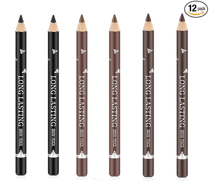 Go Ho 6 PCS Eyebrow Eye Liner Pencil Set,Easy to Color Sweatproof Eye Brow Pencil,Professional Long-lasting Eyeliner Gel Makeup Brow Tint Pen,3 Colors(Black,Brown,Dark Brown)