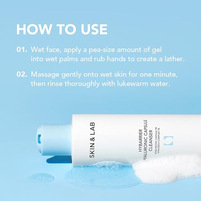[SKIN&LAB] Hybarrier Hyaluronic Capsule Cleanser| Daily Gel Cleanser Infused with Hyaluronic Capsule and Hyaldeca Complex | For All Skin Types | 6.76 fl.oz