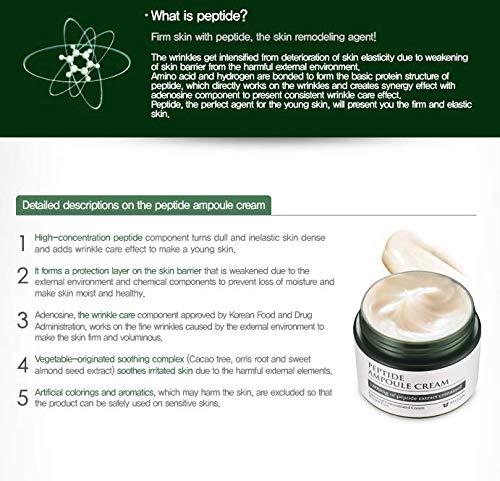 MIZON Peptide Ampoule Face Cream with Adenosine Lavander Oil Fine Line Treatment Moisturizing Elastin Boost Korean Skincare (1.69 fl oz)