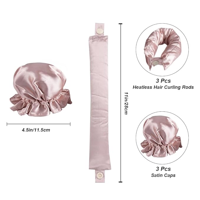 Hair Rollers Set, 6Pcs Satin Heatless Curling Rod Headband, Heatless Curls with Cap for All Hair Types, No Heat Curling Flexi Rod
