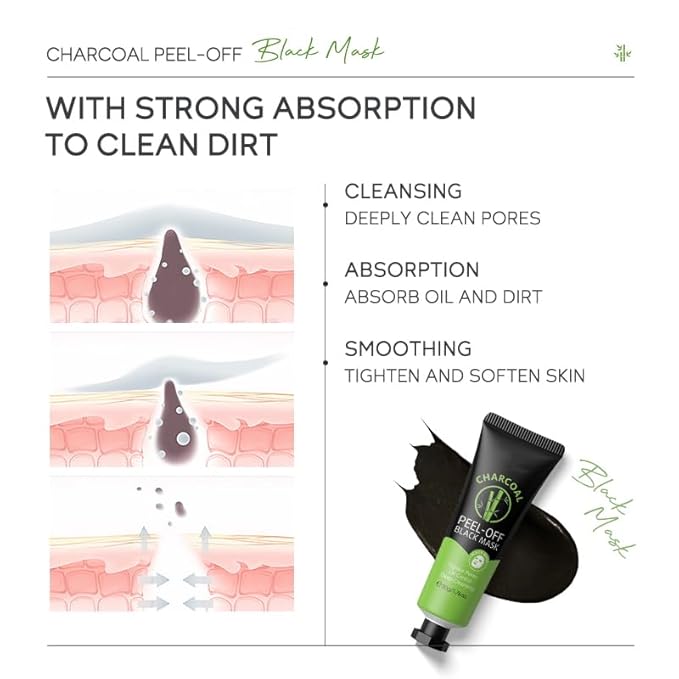 Charcoal Peel Off Mask, Pore Clearing Gel Facial Mask, Oil Control, Tighten Pores, Deep Cleansing for Face Nose Blackhead Pores, Elasticity Hydration Care, Not Over-Drying, Easy-to-use
