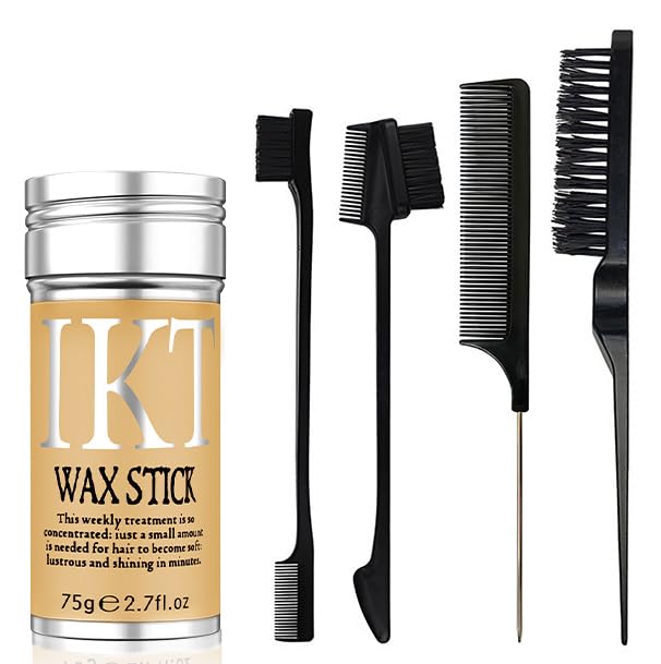 Hair Wax Stick for Wigs + 4 PCS Edge Brushes Hair Styling Comb Set, Edge Control Slick Stick Hair Pomade 2.7Oz Stick Non-greasy Styling Wax, Long Lasting, Strong Hold Temporary Hair Product