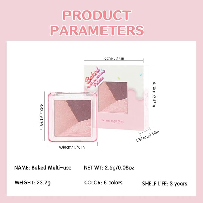 Mini Peach Brown Baked Eyeshadow Palette, 3 Shade Shimmer & Soft Glow Eye Shadow, Fine Smooth Texture, Blendable & Buildable, No Fallout, Long-Lasting for Daily & Glam Looks, Paleta de Sombras de Ojos