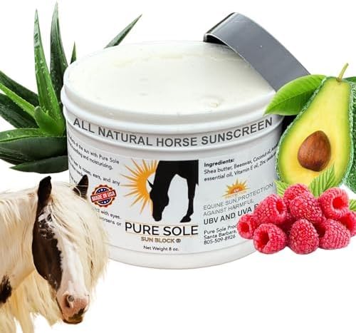 Sunscreen for Horses - Pure Sole Sun Block Cream |Nose Sun Protection and Sensitive Pink Horse Skin |Made with Safe Non-Nano Zinc Oxide-and Moisturizing Natural SPF Ingredients| Use Year Round - 8 oz.
