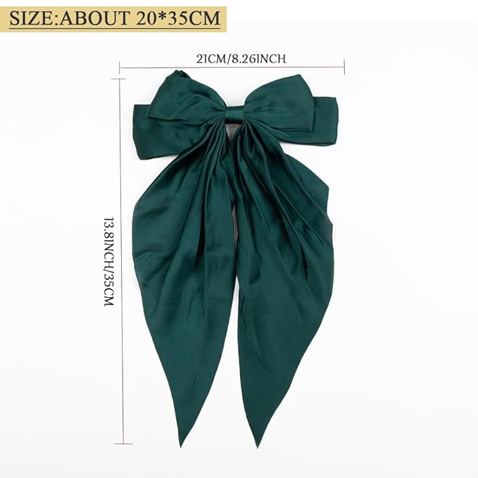 Silky Satin Oversized Long-tail Bow Clip, Large green Hair Bow for Women Girl, Hair Accessories with Long Tail, 1Pcs