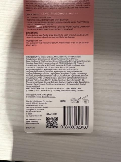 MCoBeauty Super Glow Blush Drops - Rose Pink - Liquid Cheek Color - Buildable Warm Flush with Jojoba Oil Hyaluronic Acid Cocoa Extract White Tea Antioxidants - Vegan & Cruelty Free