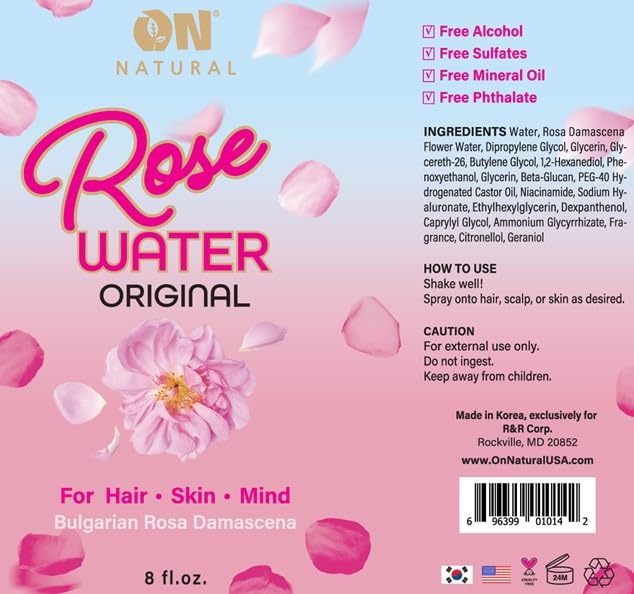 On Natural - Rose Water [Original] 8oz, Facial and Hair Mist for all day hydration
