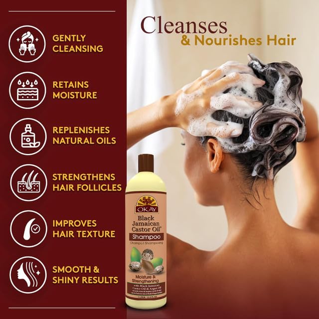 OKAY Black Jamaican Castor Oil Shampoo - Jamaican Castor Shampoo for Hair Growth, Natural Moisturizing Shampoo to Strengthen & Restore Damaged Hair for Women and Men - 33 Oz