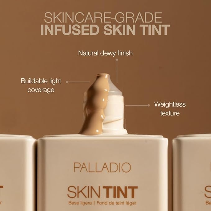 Palladio Skin Tint with Aloe, Niacinamide and Hyaluronic Acid, Sheer to Medium Coverage, Glowy Finish, Brightening and Blurring Lightweight Foundation Makeup (Medium Sand)