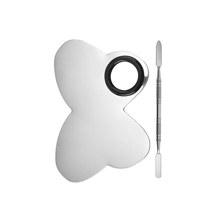 1Set Steel Butterfly Design Palette With Spatula Rods for Mixing Cream Pigments Make Up Gel Foundation Eye Shadow Nail Art Manicure Tool (Butterfly shaped color palette)