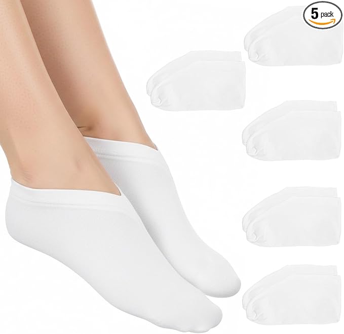 5 Pairs Spa White Cotton Socks Moisturizing Socks Overnight Reusable Lotion Sock Absorbing Soft Moisture Foot Heel Sleeping Sock for Women Men Dry Cracked Feet Beauty Pedicure