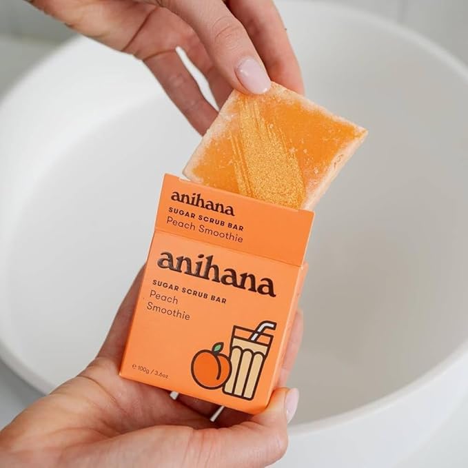 ANIHANA Sugar Scrub Soap Bar with Coconut Oil, Moisturizing, Gentle, Exfoliating Body Scrub, Refreshing Peach Smoothie Scent, 3.6 Oz