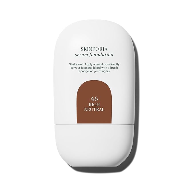 Well People Skinforia Serum Foundation, Lightweight Tinted Formula Hydrates, Smooths, and Evens Skin Tone with Birch Sap and Mushroom Complex, Long-Lasting, Natural Finish, 46 Rich Neutral