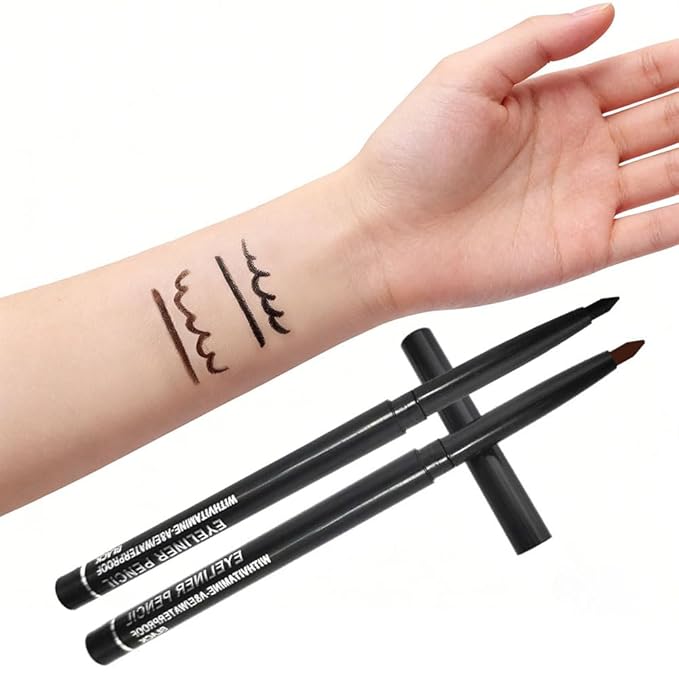 Professional Retractable Eye Liner Pencils, 12 Pcs Matte Brown, Inner Eyeliner, Brow Pens, Makeup-Brown (Black-12 Pcs-Matte)
