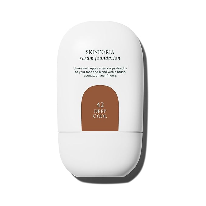 Well People Skinforia Serum Foundation, Lightweight Tinted Formula Hydrates, Smooths, and Evens Skin Tone with Birch Sap and Mushroom Complex, Long-Lasting, Natural Finish, 42 Deep Cool