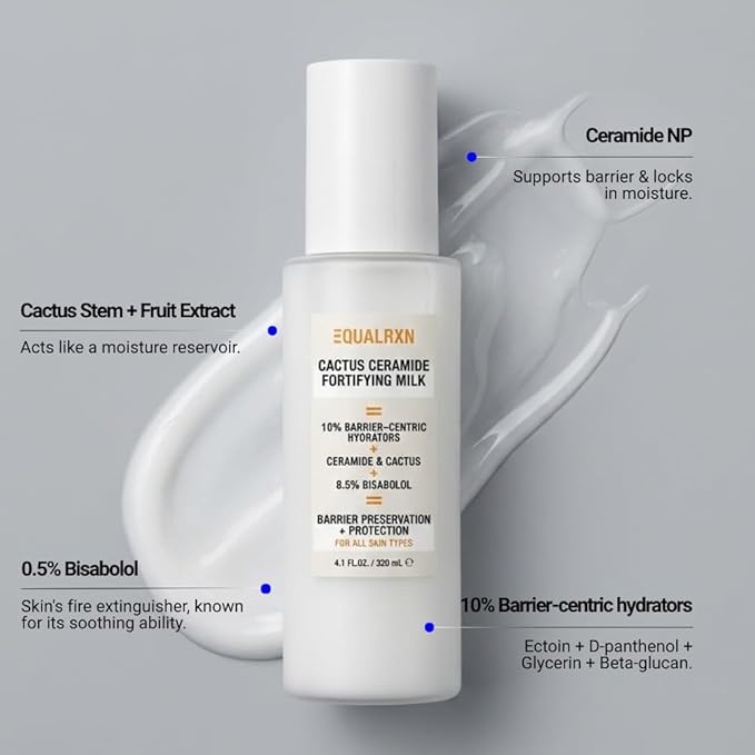 Cactus Ceramide Fortifying Milk - Hydrating Moisturizer with 10% Hydrating Ingredients & 0.5% Bisabolol for Daily Skin Repair & Protection