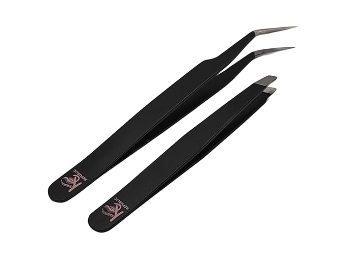 Lash Eyebrow Extensions Kit with 2 Tray of Mink False Eyebrows in Dark Brown, Comes on Mixed Length Trays 5-8 mm, Eyebrow Glue Clear & Dual Pack (Straight & Curved Tip) Extension Tweezer