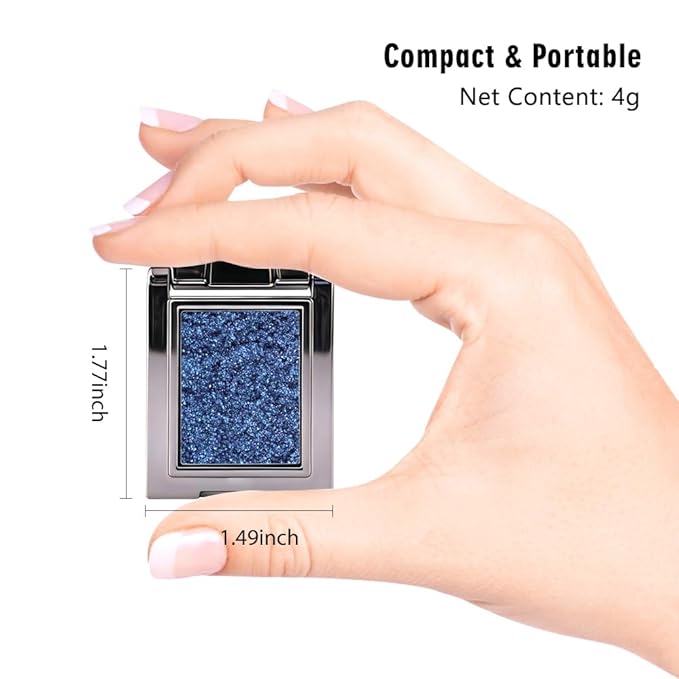 WanTuoluo Sparkly Eyeshadow Palette for Women, Single Monochrome Eye Shadow Makeup, Shiny Pressed Cream Powder, Blendable Natural sombras para ojos, Holographic,Vegan,Travel (10-sparkly-Blue)