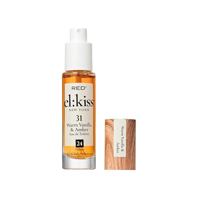 EL:KISS Hair Perfume & Body Mist, Warm Vanilla & Amber Eau de Toilette 30mL (1.01 Fl Oz), Hydrating & Long-Lasting, Alcohol-Free & Mineral Oil-Free, Infused with Jojoba, Argan Oil & Aloe Vera