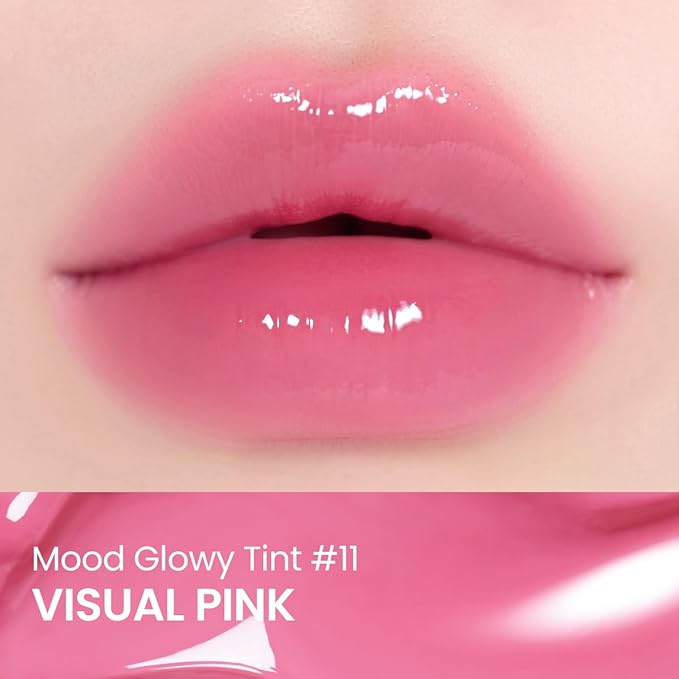 Peripera Mood Glowy Tint, Watery Glow Finish, Buildable Fresh Color, Lightweight, Long-Lasting, Non-Sticky, Korean Lip Tint (11 VISUAL PINK)