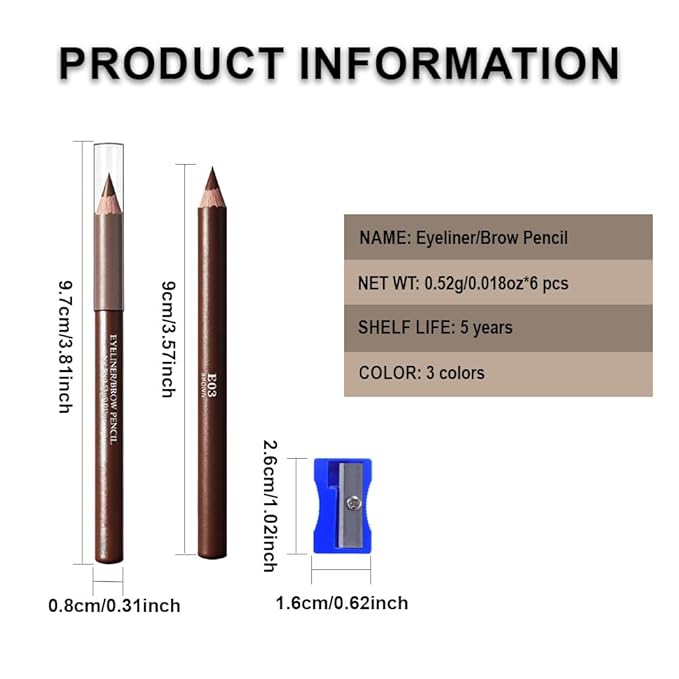 WanTuoluo Eyebrow Pencils for Women with Sharpener, 6Pcs Hard-Core Wooden Eye Brow Eye Liner Pencils for Beginner Makeup, Waterproof & Sweat-Proof (6Pcs-Brown)