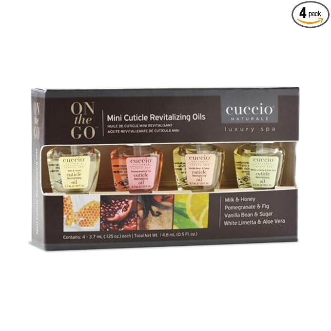 Cuccio Naturale Mini Cuticle Revitalizing Oils – Winter Hydration Repair for Dry Cuticles & Nails, Paraben-Free Spa Fragrances, Women’s Gift Set, 4 Pc