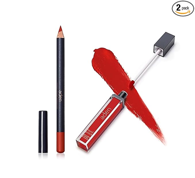 ADEN - 2 in 1 - Matte Liquid Lipstick & Lip Liner Set - 7ML - Non-Smudge & Quick Drying - Highly Pigmented - Long Duration with Hydration - Made in Italy (21 Coral)