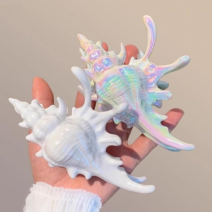 2 Pack Conch Hair Clips for Women Beach Ocean Seashell Large Hair Claw Clips Mermaid Accessories for Thick and Thin Hair