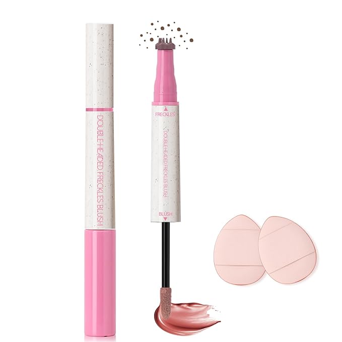 2-in-1 Freckle Pen & Liquid Blush，Waterproof Fake Faux Freckle Stamp, Henna Face Tattoo Stain, Natural Sunkissed Makeup Kit with Dual Shades (#01 Soft Pink, M)