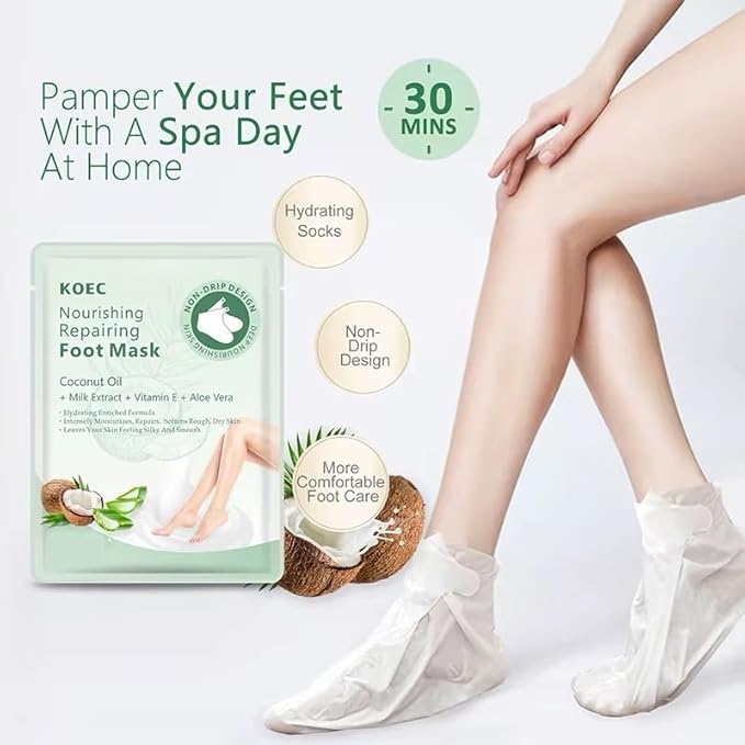 (2-Packs) Instant Repair Ultra Hydrating Foot Mask + Vitamin E, Aloe Vera, Milk Extract & 5 other Herbs | Super Moisturising & Hydrates Cracked Heels Peel Off Dead Skin | Baby Soft Feets