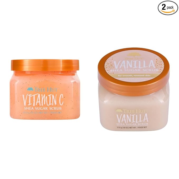 Tree Hut Vitamin C and Vanilla Shea Sugar Body Scrubs, Both 18 oz, Ultra Hydrating and Exfoliating