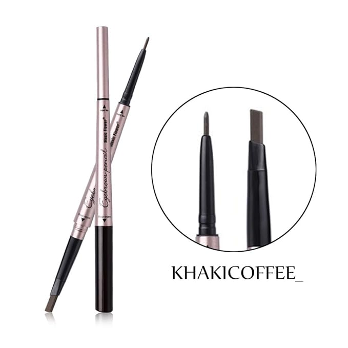 Vtrem Double-headed Eyebrow Pencil: Waterproof Smudge-Proof Long Lasting Eye Brow Pen Fine Carving Eyebrow Pencil for Natural (4# Khaki Coffee)