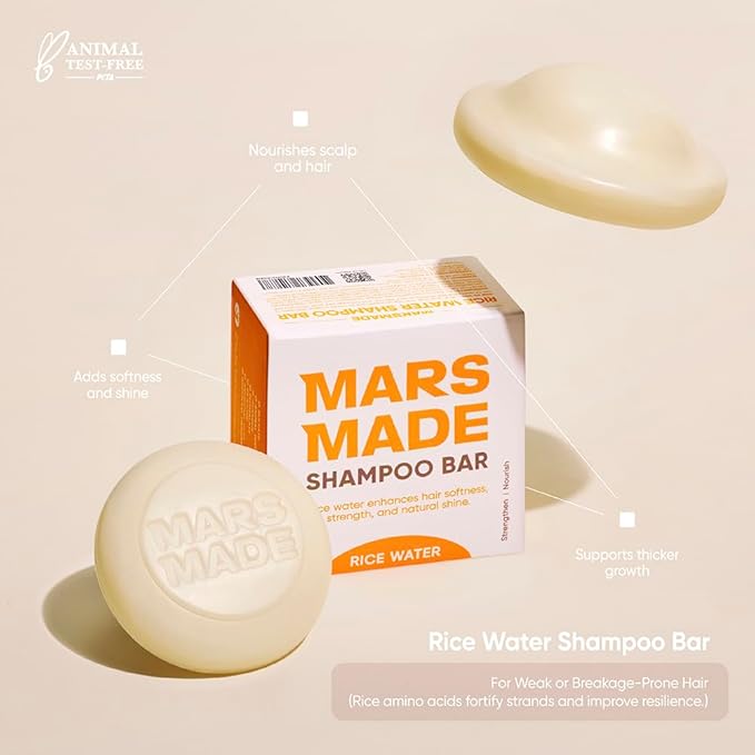 MARS MADE Rice Water Shampoo Bar 2.0 - Hydrating & Moisturizing Natural Hair Soap for Strengthening & Scalp Nourishment - Solid Bar for All Hair Types (120g, 4.23oz)