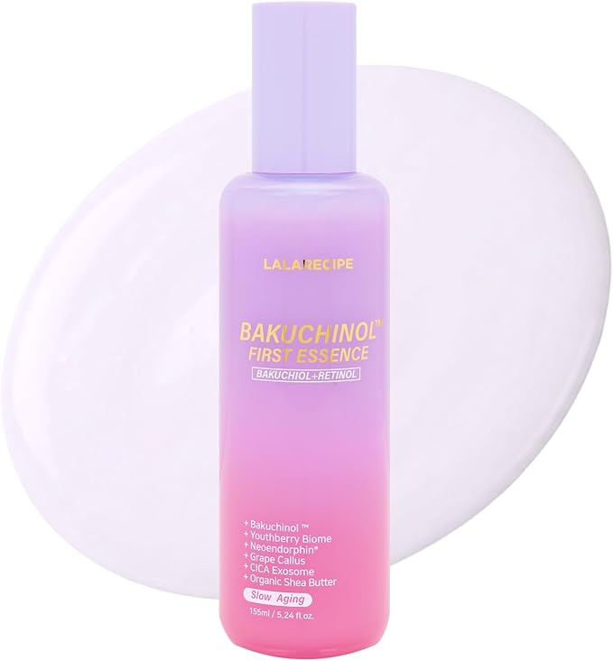 LALARECIPE Bakuchinol First Essence, Bakuchiol + Retinol Milky Toner with Peptides & Niacinamide, Fine Lines, Texture & Dark Spot Care, Korean Skincare for All Skin Types (5.24 Fl Oz / 155ml)
