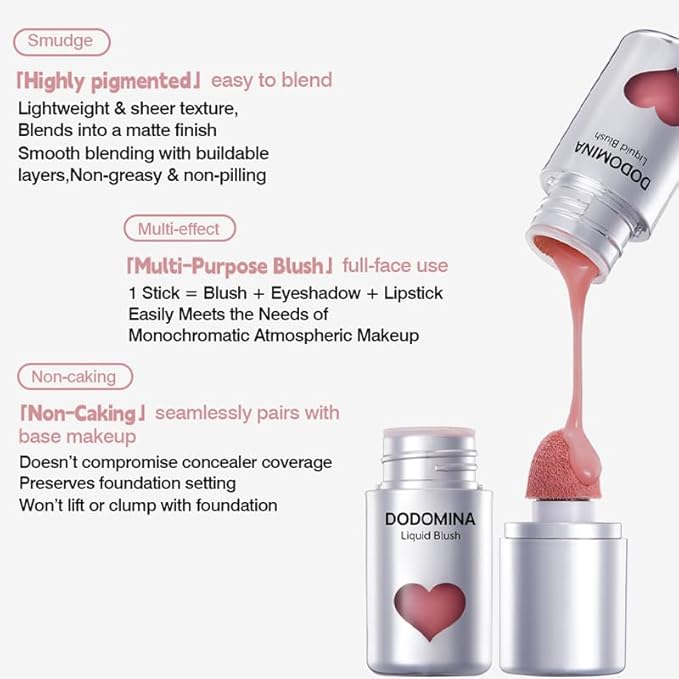 DODOMINA Natural Finish Liquid Blush, Long-Lasting Liquid Cheek Tint, Dewy Finish, Sweatproof, Multipurpose Makeup for All Skin Types (7g/0.25fl oz) (Fig Coffee)