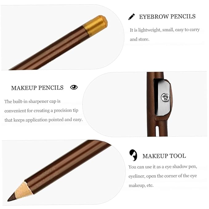 FeiCuiYun 5Pcs Wooden Hard-Core Eyebrow Pencils for Women, Dark Brown Eyebrow and Eyeliner Pencil, Long Lasting Waterproof and Sweat-Proof, Beginner Makeup Brow Pencil, Create a Natural Eye Brow