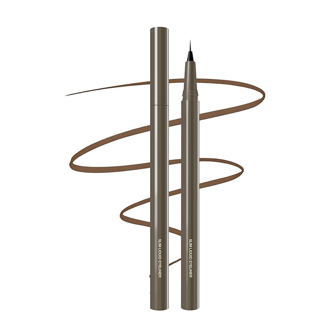 Ultra Fine Liquid Eyeliner Pen, Slim Precision Tip for Winged & Inner Corner Lines, Waterproof Smudge-Proof Quick-Drying, Long-Lasting All-Day Smooth Lightweight Light Brown Eyeliner