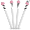 Sibba 4-Piece Foundation Brush Set Pink & White Handle Makeup Brushes for Powder, Blush, Contour & Concealer - Includes Sponge, Angled Blending Brushes for Professional Beauty Techniques