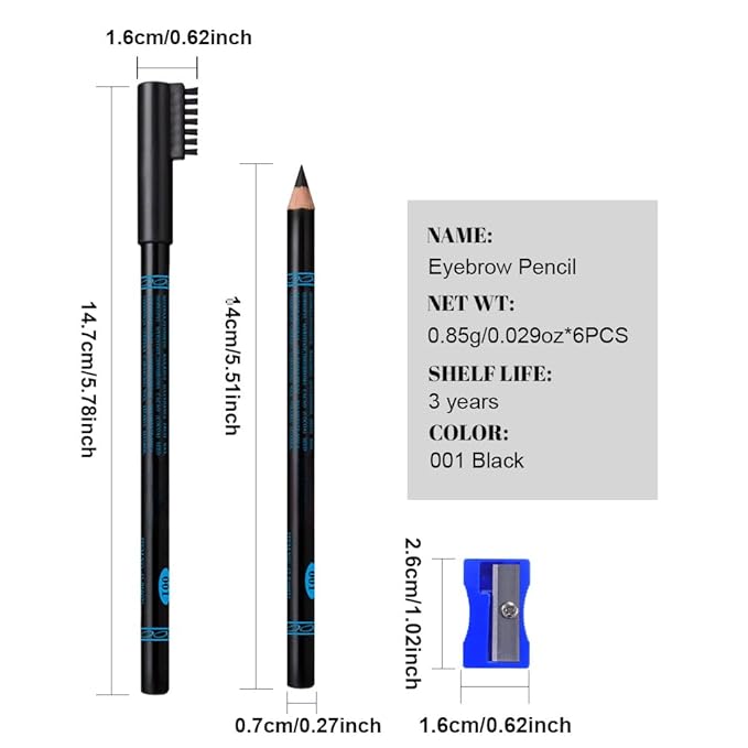 WanTuoluo Eyebrow Pencils for Women with Sharpener, 6Pcs Hard-Core Wooden Eye Brow Eye Liner Pencils for Beginner Makeup, Waterproof & Sweat-Proof (Brown-6Pcs)