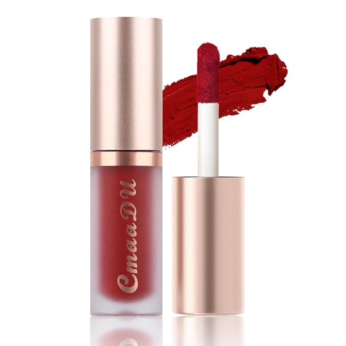 evpct 1Pcs Ruby Brick Red Matte Liquid Lipstick Lip Gloss Glossy Set for Black Women 24 Hour Silky Velvet Lipstick labiales matte larga duracion mate 24 horas originales 08#